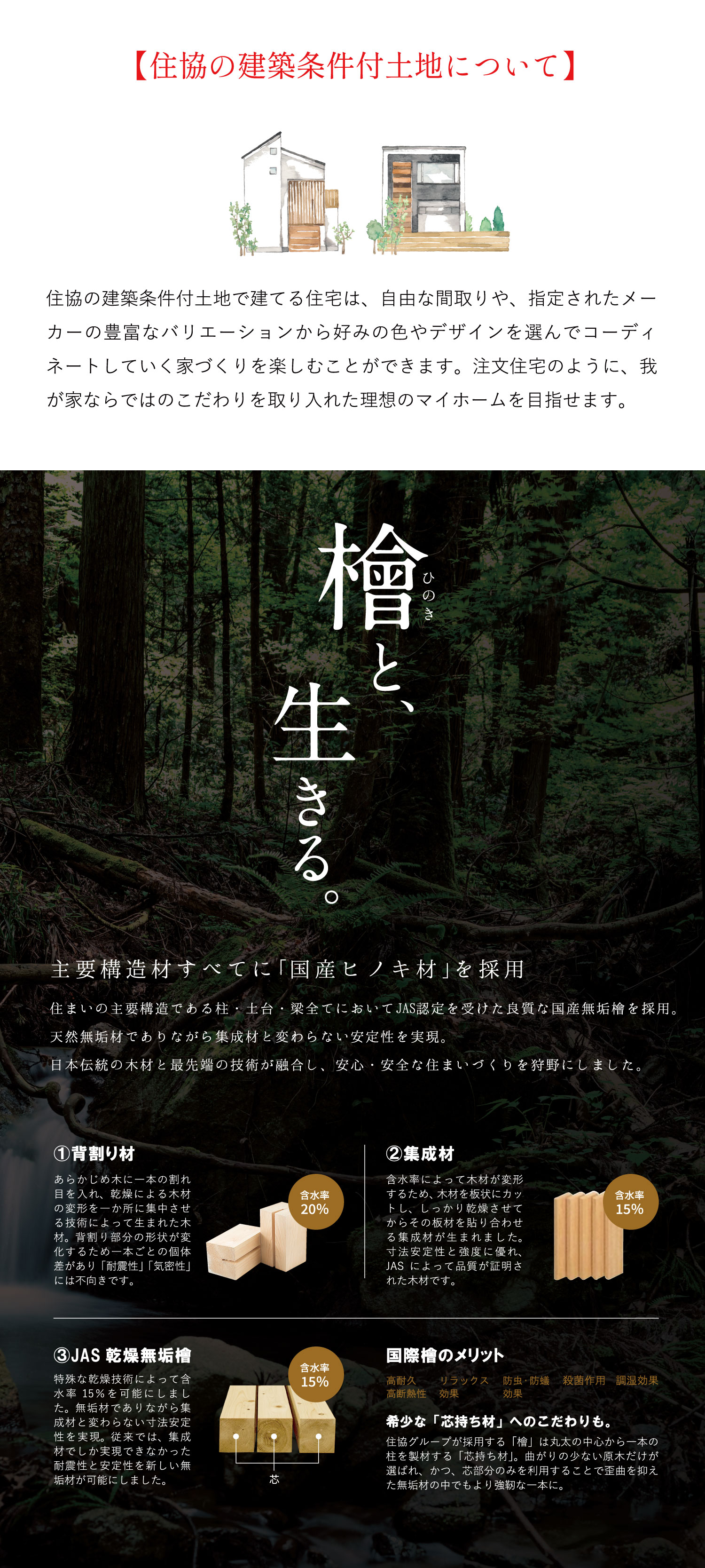 檜と、生きる。主要構造材すべてに「国産ヒノキ材」を採用。